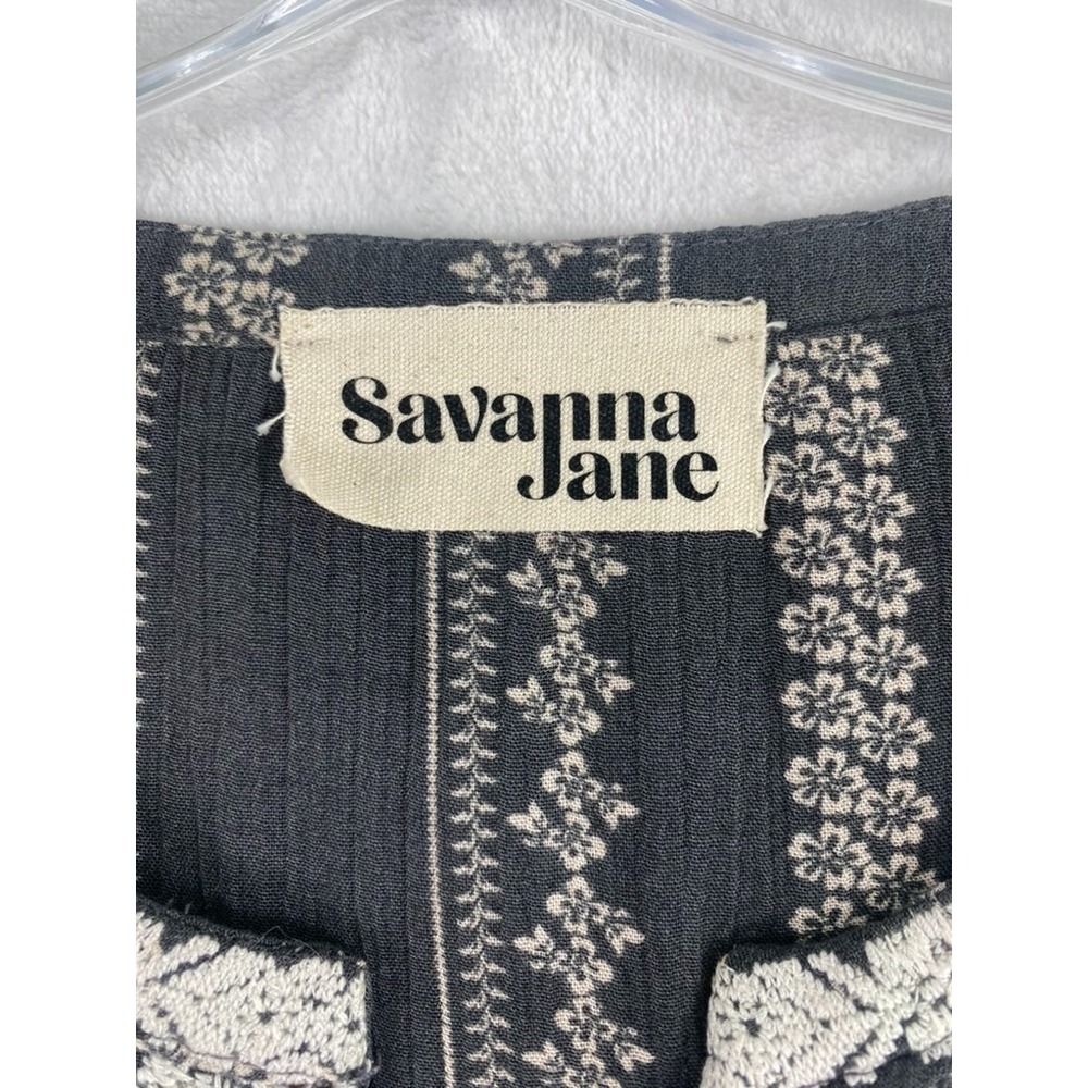 Savanna Jane Blouse Top Women Sz 1X Gray Embroidered Short Sleeve Boho Accent - Picture 3 of 9